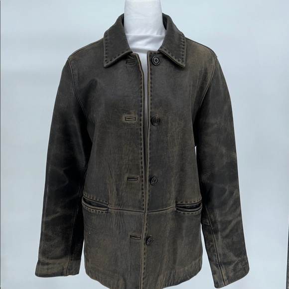 Eddie Bauer Genuine Leather Jacket Men’s M Brown Outdoor Heritage